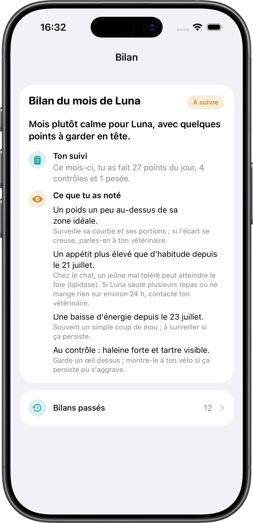 Le bilan de Luna : poids, appétit, énergie, contrôle