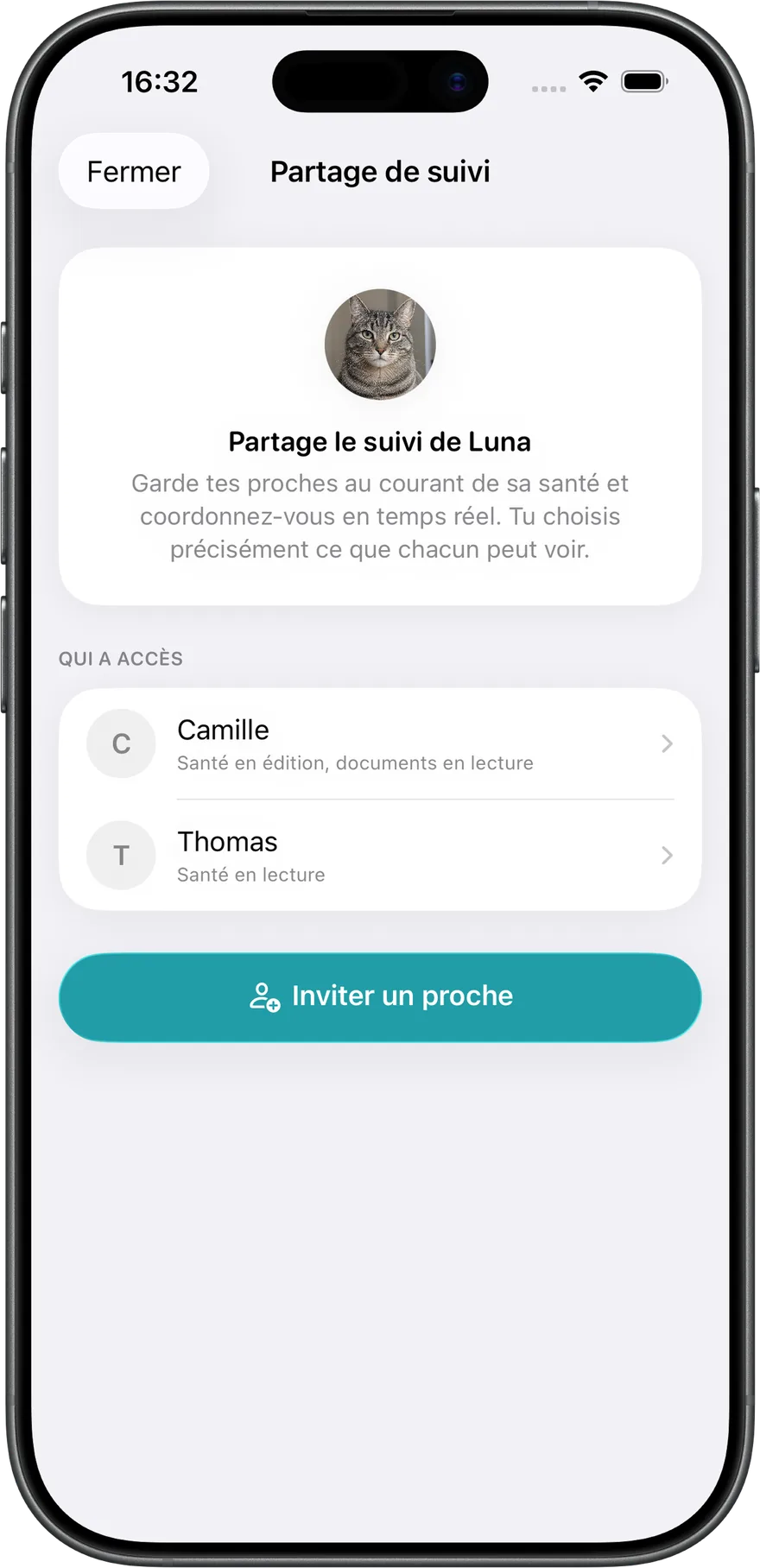 Le partage de suivi de Luna, avec deux proches