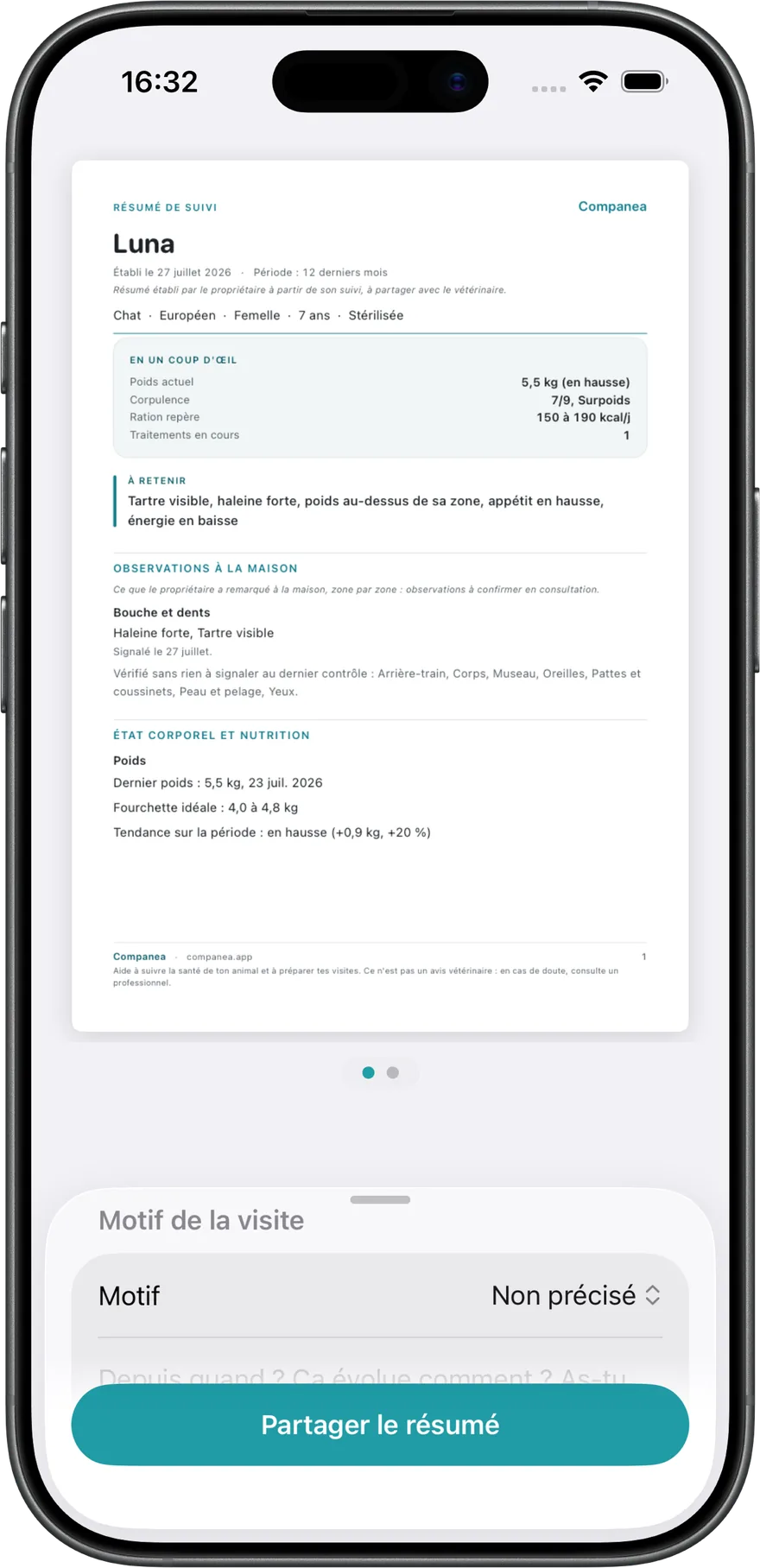 Le résumé pour le vétérinaire, en PDF